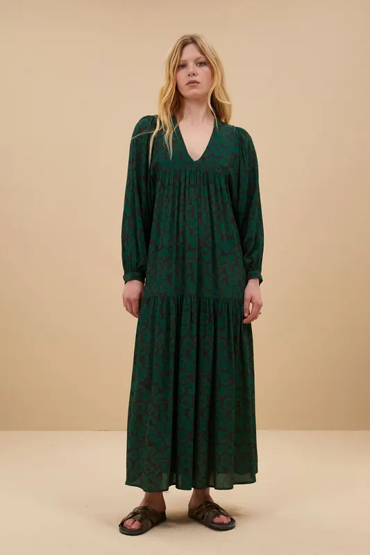 By-Bar Hayley Spotted Dress Spotted Print Maat: S | Maxi Jurken Outlet | Dames | Groen