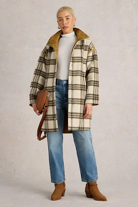White Stuff Marlowe Reversible Check Coat Ivory Multi Maat: 20 | Single-Breasted Mantels Outlet | Dames | Grijs