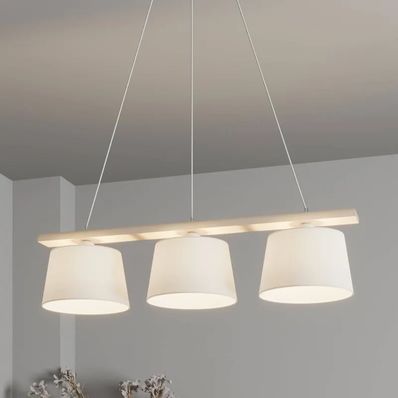 Lampa żyrandol Szwecja, antyczny biały/biały, tkanina, drewno, 3-punktowa