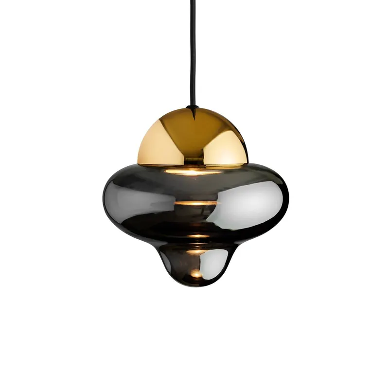 Żyrandol LED Nutty, dymnoszara / złota, Ø 18,5 cm, szkło