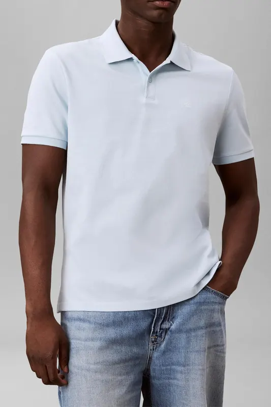 Calvin Klein Short Sleeve Monogram Pique Polo Winter Sky Maat: M | Poloshirts Outlet | Heren | Blauw