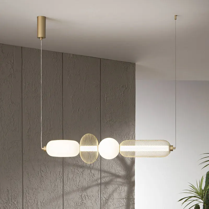 Żyrandol LED INKAS, wysokość 90 cm, kolor złoty, szkło/metal, CCT