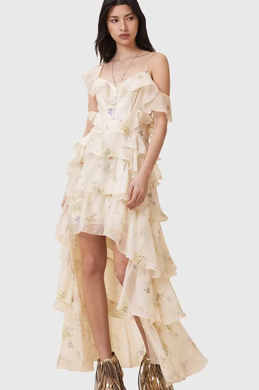 AllSaints Sienna Dress Laci Ecru White Maat: 10 | Maxi Jurken Outlet | Dames | Ecru