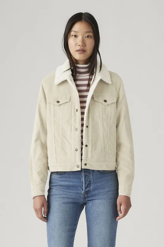 Levi's Original Sherpa Corduroy Trucker Jacket Maat: L | Spijkerjassen Outlet | Dames | Ecru