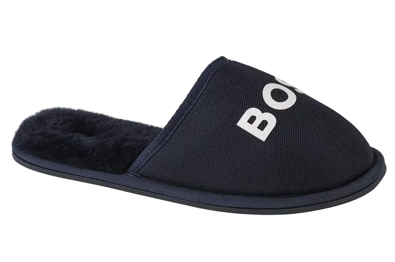 BOSS Logo Slippers J29312-849, Dla chłopca, Granatowe, kapcie, tkanina, rozmiar: 36