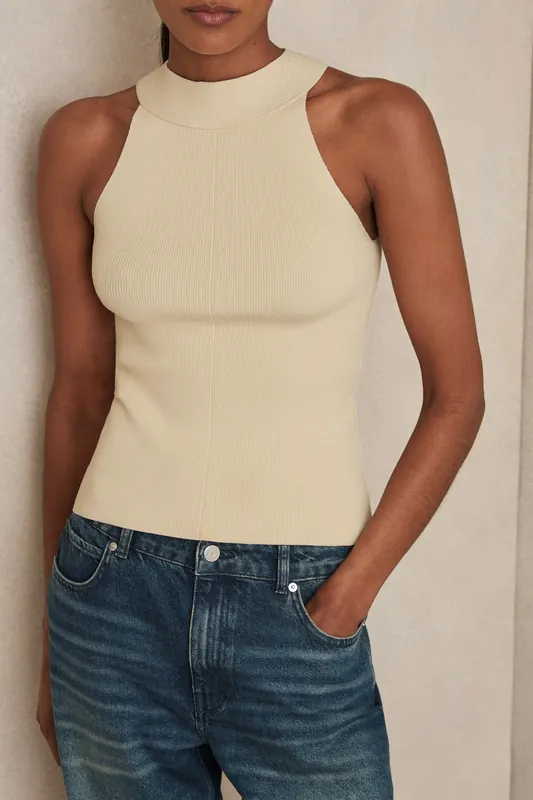 Reiss High Neck Vest Ivory Maat: L | Mouwloze Tops Outlet | Dames | Beige