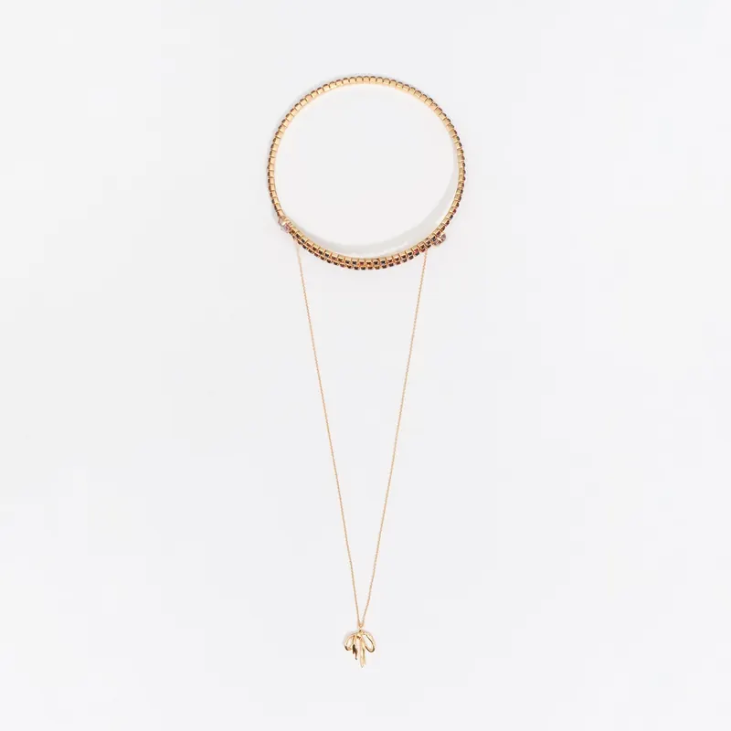 Naszyjnik choker kryształki łańcuszek kokarda złoty