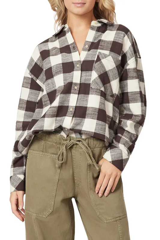 Scotch & Soda Oversized Shirt Seal Brown/buffalo Check Maat: S | Overhemden Outlet | Dames | Bruin