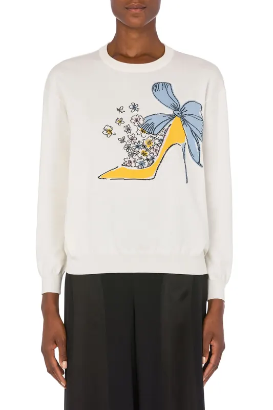 Moschino Pullover Heel & Flowers White Maat: 40 | Longsleeves Outlet | Dames | Wit