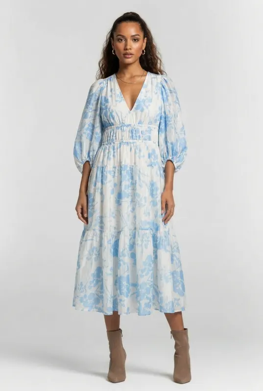 & Other Stories Femke Dress White Maat: M | Midi Jurken Outlet | Dames | Blauw