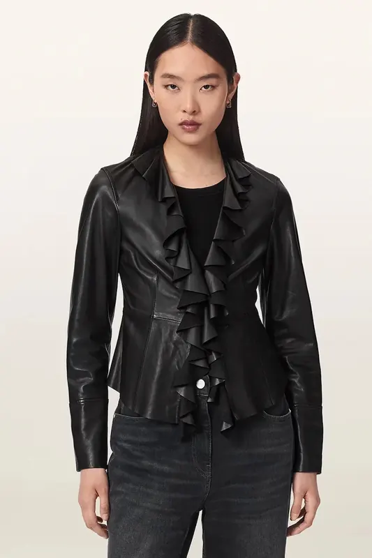 AllSaints bluzka koszulowa damska skórzana LUANA LEA SHIRT