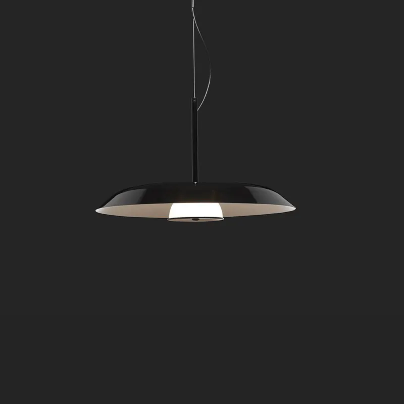 Oluce Żyrandol LED Iride, Ø 55 cm, czarny, metal, szkło