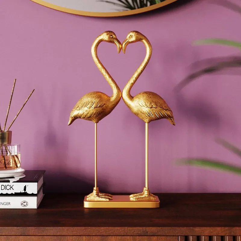 Figurka dekoracyjna KARE Flamingo Love, kolor złoty, wysokość 39 cm