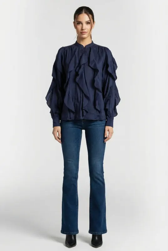 Summum Woman Top Cotton Viscose Navy Noir Maat: 36 | Longsleeves Outlet | Dames | Blauw