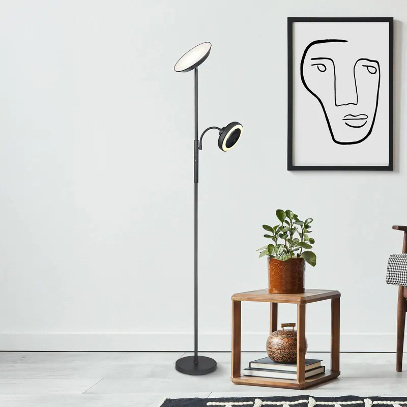 Lampa stojąca LED Davyd, czarna, 178 cm, lampka do czytania, wentylator