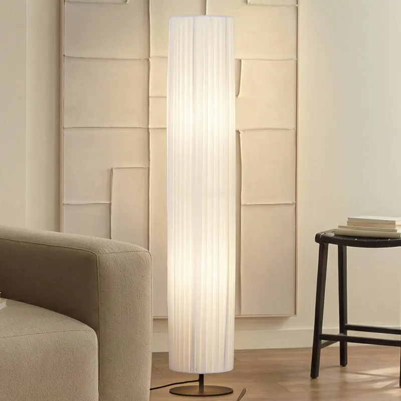 Lampa stojąca Lindby Virelle, biała, tekstylna, wysokość 117 cm, E27
