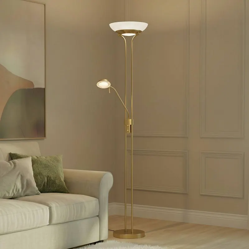 Lampa stojąca LED Lindby Yveta, mosiądz, metal, ściemniany, 183cm