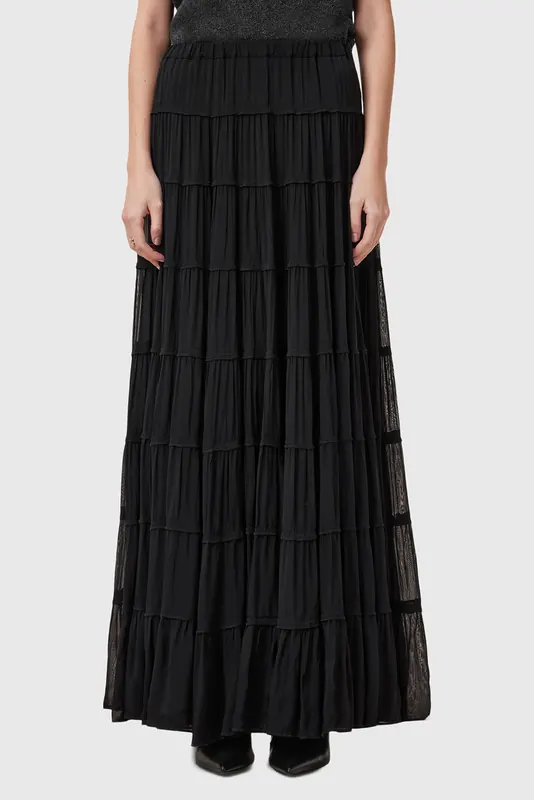 AllSaints Eva Maxi Skirt Black Maat: 10 | Maxi Rokken Outlet | Dames | Zwart
