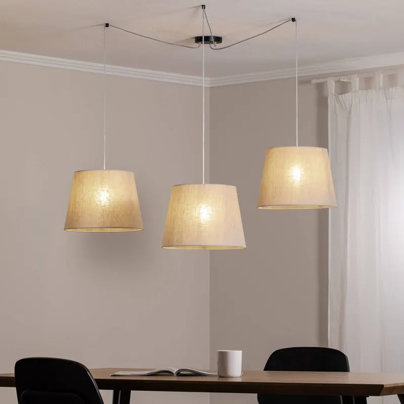 Lampa wisząca Ascot, beżowy, tkanina, 3-punktowa, zdecentralizowana