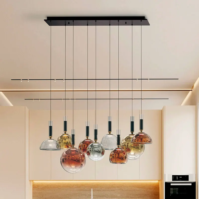 Lampa wisząca LED Charlize II 9-punktowa, ściemniana, szkło czterokolorowe