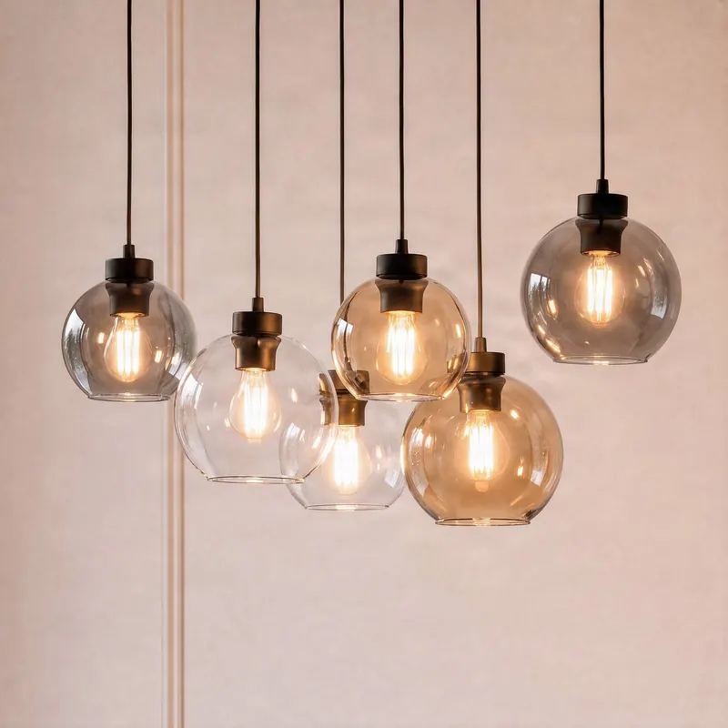 Lampa wisząca Cubus, 74 cm, 6-punktowa, przezroczysty/miodowy/brązowy, szkło