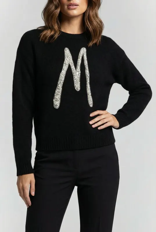 GUESS Marciano By  Sibilla Cn Logo Swtr Jet Black Maat: L | Sweaters Outlet | Dames | Zwart