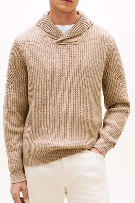 Tommy Hilfiger Dc Shawl Collar Sweater Coastal Taupe Heather Maat: XL | Sweaters Outlet | Heren | Beige