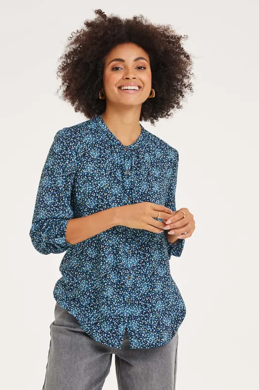 DIDI Blouse Tyla Dark Blue Fuji Xs Print Maat: 42 | Longsleeves Outlet | Dames | Blauw