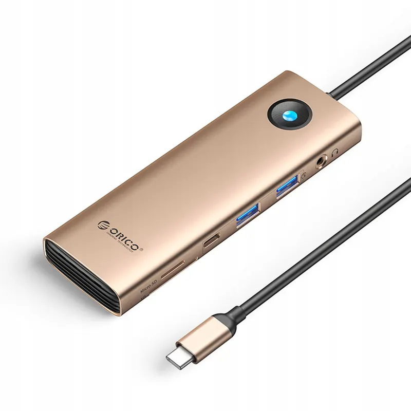 Hub 9w1 Usb-c Usb-a Usb-c Hdmi Sd RJ45 audio Pd 100W 4K 2.5G różowo zło