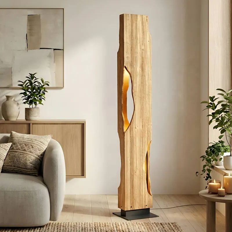 Lucande Lampa stojąca Tarry, drewno, wysokość 137 cm, 4 x E27