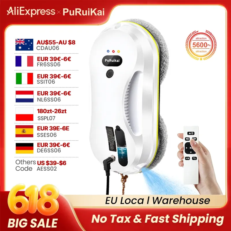 2800Pa Brushless Single Mist Spray Window Cleaner Robot, Plug-in Electric Glass Washer with Infrared Remote, 20-Min UPS Power Failure Anti-Drop Protection for Household Windows
