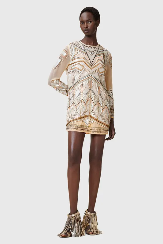 AllSaints Noushka Emb Dress Ecru White Maat: 10 | Mini Jurken Outlet | Dames | Ecru