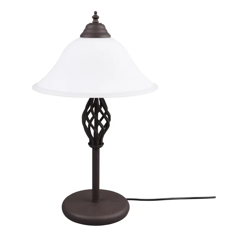 Ciemnobrązowa lampa stołowa ze szklanym kloszem (wysokość 50 cm) Rustica – Trio