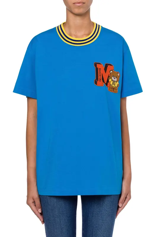 Moschino Varsity Teddy Bear Organic Jersey T-shirt Blue Maat: L | Tops Outlet | Dames | Blauw