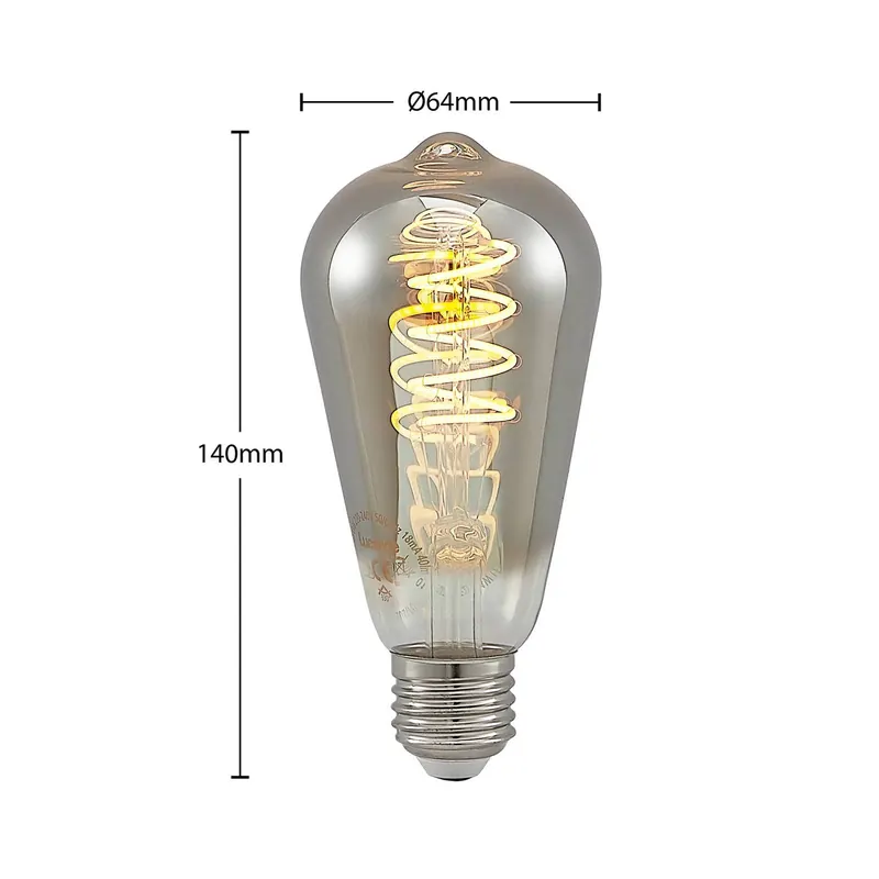 Żarówka LED Lucande E27 ST64 4 W 1800 K ściemniana, kolor tytanowy, zestaw 2