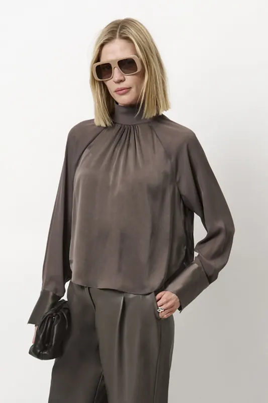 Dante6 Estela Silk Mixed Top Antique Grey Maat: 38 | Longsleeves Outlet | Dames | Grijs