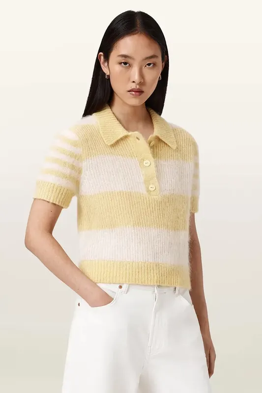 AllSaints sweter z krótkim rękawem damski z wełną CLEM