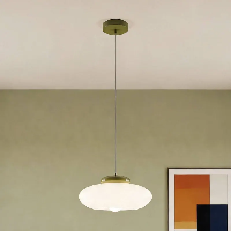 Żyrandol Berardelli, biało-zielony, płaski, Ø 30 cm, szkło