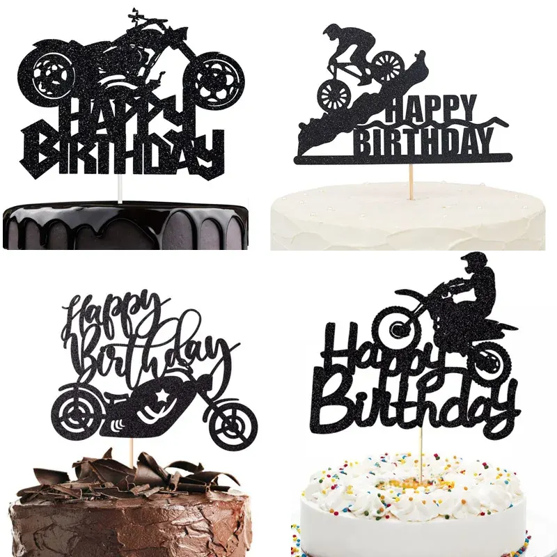 Motocykl Topper na tort dzieci mężczyzna chłopcy wszystkiego najlepszego z okazji urodzin czarny rower wykaszarki do ciastek dekoracje ślubne Party przybory do pieczenia DIY