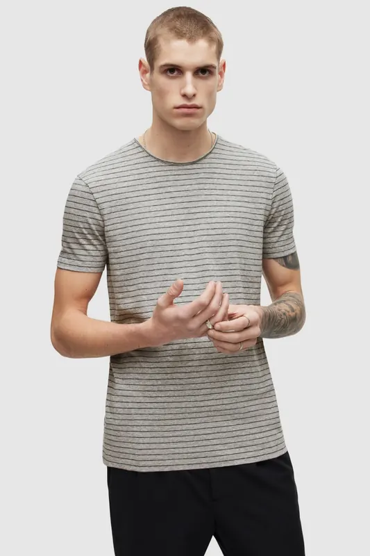 AllSaints Figure Stripe Ss Cre Grey Marl/wshd Blk Maat: L | Basic T-Shirts Outlet | Heren | Grijs