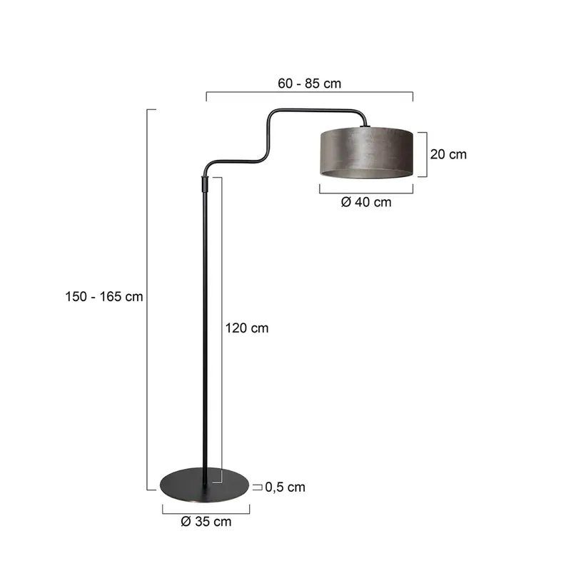 Lampa podłogowa Bloeba, czarna/srebrna, wysokość 165 cm, welur