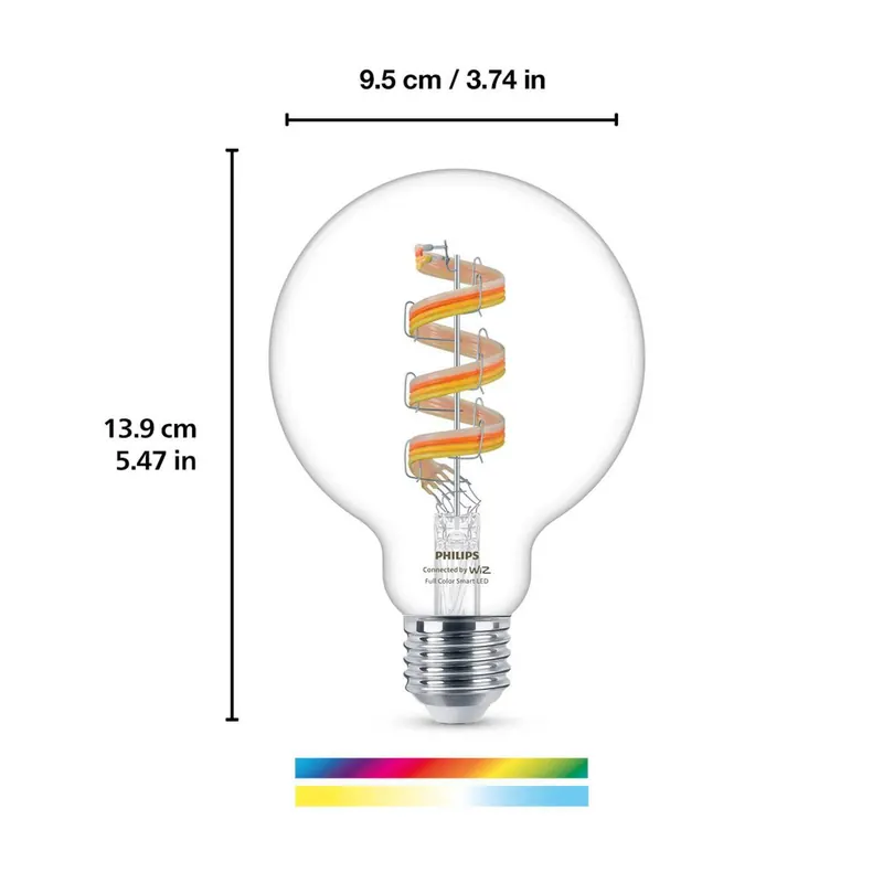 WiZ G95 filament LED globe WiFi E27 6,3W RGBW