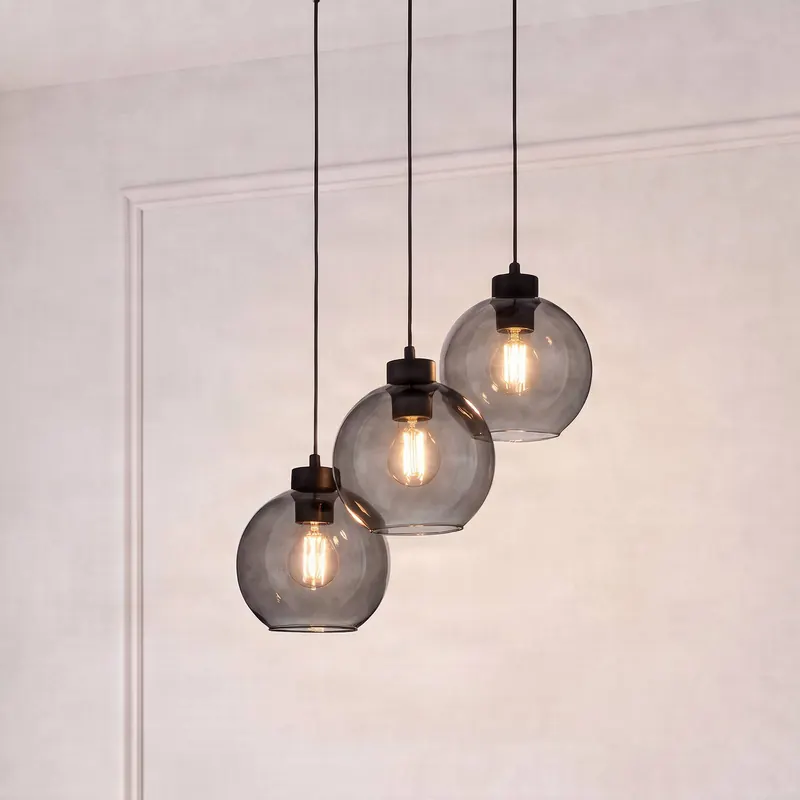 Lampa wisząca Cubus, Ø 50 cm, 3-punktowa, dymny szary, szkło