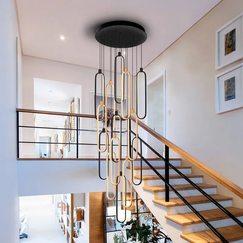 Lampa wisząca LED Colette, 14 świateł, czarny/różowe złoto, okrągła