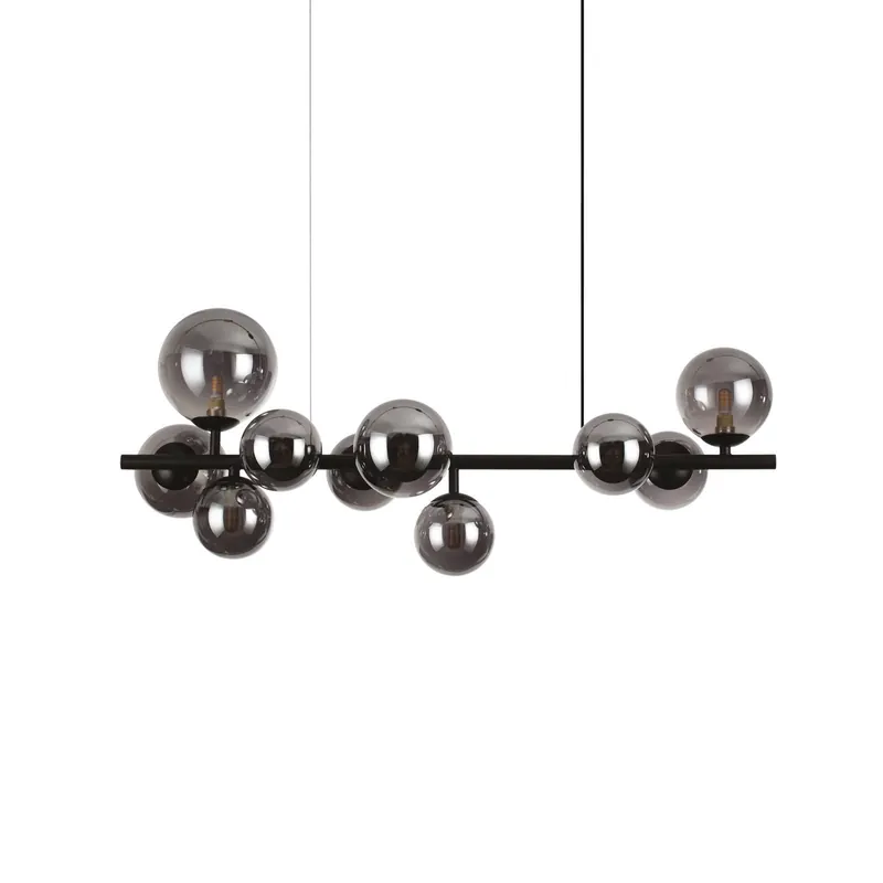 Żyrandol IDEAL LUX Perlage, długość 81 cm, czarna/przydymiona, 10-punktowa