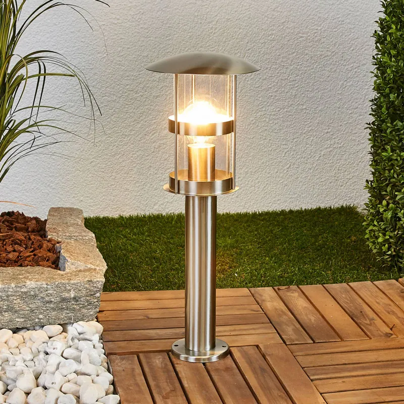 Lampa cokołowa Lindby Noemi, szara, stal nierdzewna, 50 cm, IP44