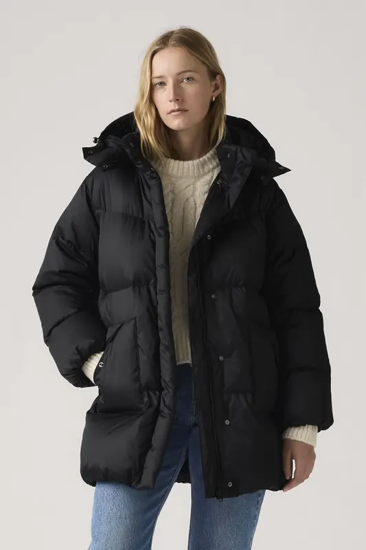 Levi's Western Bubble Midi Jacket Black Maat: XS | Winterjassen Outlet | Dames | Zwart