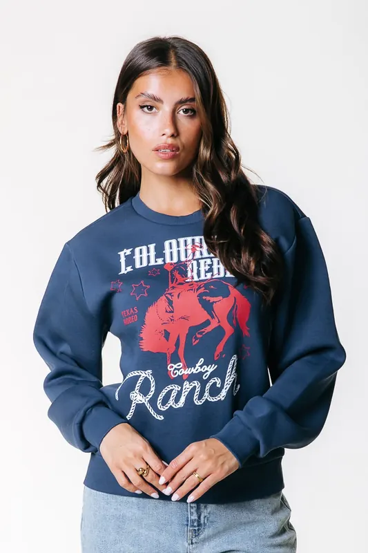 Colourful Rebel Cr Ranch Relaxed Sweat Denim Blue Maat: M | Tops Outlet | Dames | Blauw