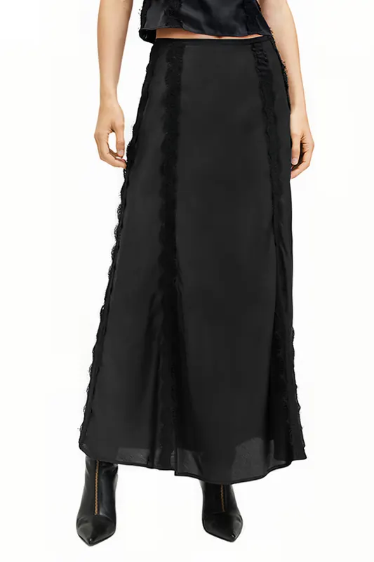 AllSaints Morgan Skirt Black Maat: 6 | Maxi Rokken Outlet | Dames | Zwart