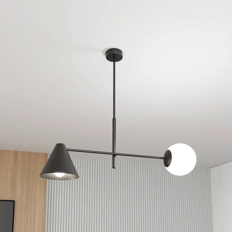 Lampa sufitowa Hermes, 2-punktowa, czarna, szkło, 70 cm, E14